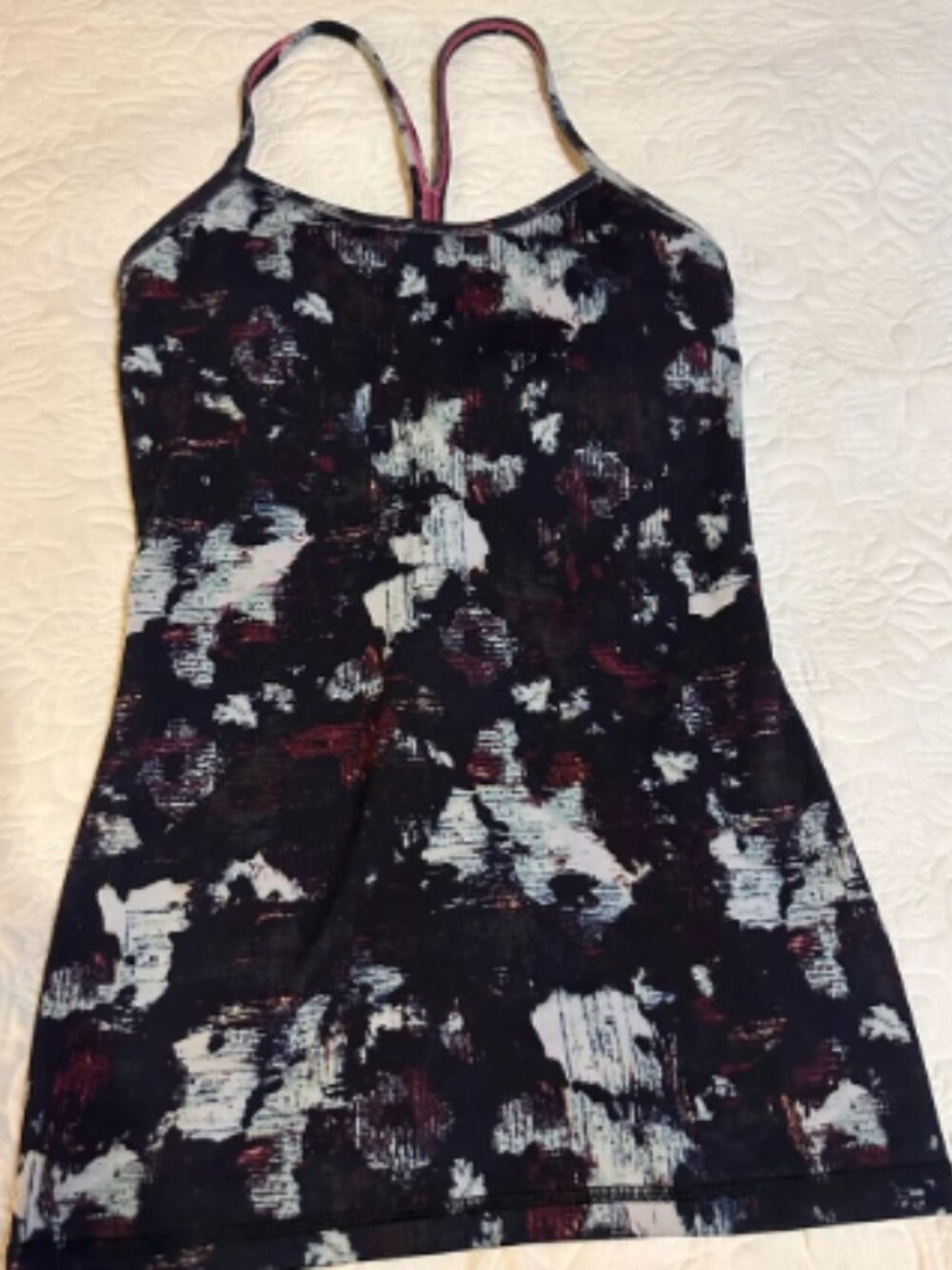 Lululemon Black Abstract Print Power Y Tank Top Built‑In Bra